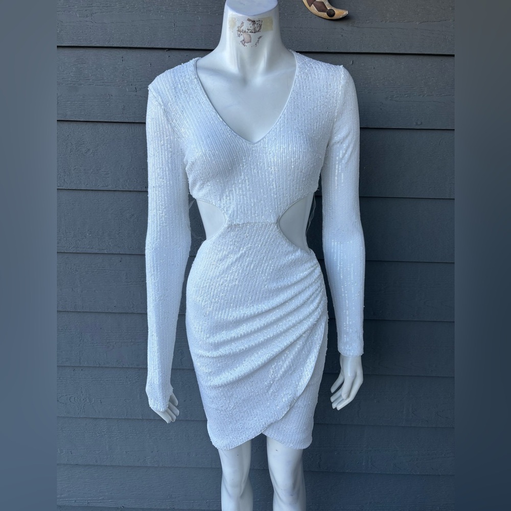 Hera Collection White Sequin Long Sleeve Dress